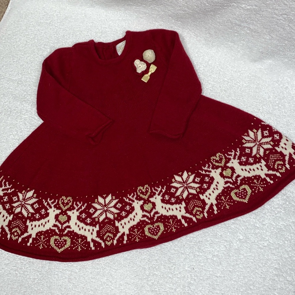 Heirlooms by Polly flinders twirl Christmas sweater dress reindeer Nordic 12m